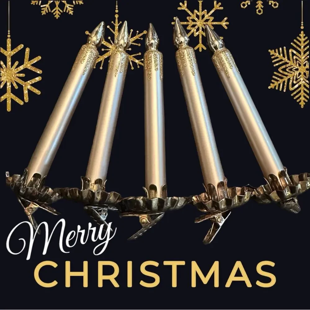 5 glass vintage look gold candle clips Ornament  for Christmas tree